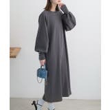 チャコール | ボタンデザイン ボリュームスリーブワンピース | ad thie