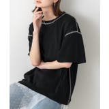 ブラック | 配色ステッチ スムースTシャツ | ad thie