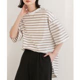 モカ | 裾ラウンド ボーダーTシャツ | ad thie