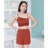 オレンジ | リブ素材スイムウェア3点SET アシンメトリーギャザーデザイン | ad thie