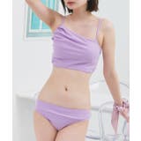 パープル | リブ素材スイムウェア3点SET アシンメトリーギャザーデザイン | ad thie