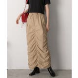 ベージュ | Iライン・ナイロン ギャザーデザインスカート | ad thie