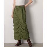 カーキ | Iライン・ナイロン ギャザーデザインスカート | ad thie