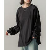 ブラック | スリット入り ビッグロングTシャツ | ad thie