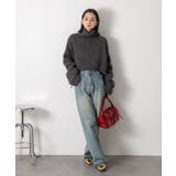 ハイネック・袖ドロスト ブークレショート丈ニット | ad thie | 詳細画像17 