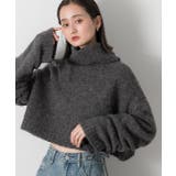 ハイネック・袖ドロスト ブークレショート丈ニット | ad thie | 詳細画像21 