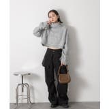 ハイネック・袖ドロスト ブークレショート丈ニット | ad thie | 詳細画像30 