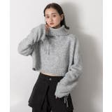 ハイネック・袖ドロスト ブークレショート丈ニット | ad thie | 詳細画像33 