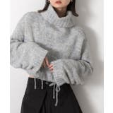 モクグレー | ハイネック・袖ドロスト ブークレショート丈ニット | ad thie