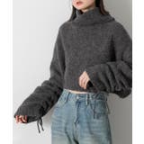 チャコール | ハイネック・袖ドロスト ブークレショート丈ニット | ad thie