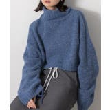 ブルー | ハイネック・袖ドロスト ブークレショート丈ニット | ad thie