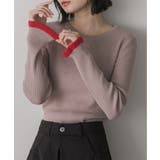 ピンクベージュ | 配色フレアスリーブリブニット | ad thie