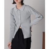 グレー | ラメニット・襟付き コンパクトカーディガン | ad thie