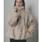 ライトベージュ | スタンドカラー フェイクファーコート | ad thie