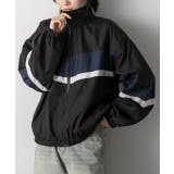 ブラック | スタンドカラー配色ブルゾン | ad thie