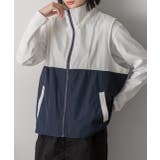 ネイビー | スタンドカラー バイカラーベスト | ad thie