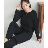 ブラック | ロゴ刺繍スムースロングTシャツルームウェア | ad thie
