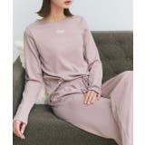 ピンク | ロゴ刺繍スムースロングTシャツルームウェア | ad thie