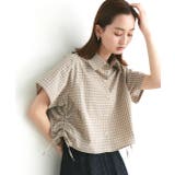 ベージュ | ショート丈ドロストチェックシャツ | ad thie