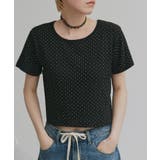 ドット×ブラック | リブクルーネックコンパクトTシャツ | ad thie
