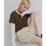 ブラウン | リブクルーネックコンパクトTシャツ | ad thie