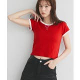 レッド×ホワイト | リンガーデザイン フライスコンパクトTシャツ | ad thie