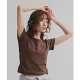 ブラウン | リンガーデザイン フライスコンパクトTシャツ | ad thie