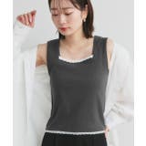 スクエアネックレースリブタンクトップ | ad thie | 詳細画像32 