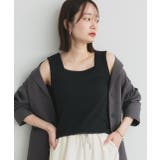 ブラック | スクエアネックレースリブタンクトップ | ad thie