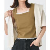 カーキ | スクエアネックレースリブタンクトップ | ad thie