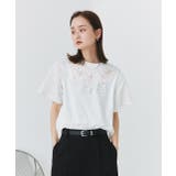 フラワーモチーフコード刺繍Tシャツ | ad thie | 詳細画像5 