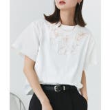 オフホワイト | フラワーモチーフコード刺繍Tシャツ | ad thie
