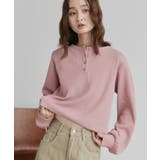 スモークピンク | ヘンリーネックショート丈ワッフルプルオーバー | ad thie