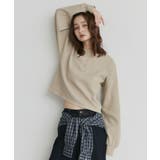 ベージュ | ヘンリーネックショート丈ワッフルプルオーバー | ad thie