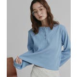 ライトブルー | ヘンリーネックショート丈ワッフルプルオーバー | ad thie
