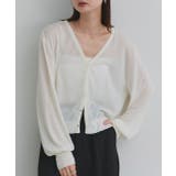 アイボリー | 袖ボリュームVネックシアーカーディガン | ad thie