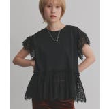 ブラック | ヘムスリーブレースデザイントップス | ad thie