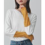 オフホワイト×イエローレース | 袖切替ラメシアー レースアソートトップス | ad thie