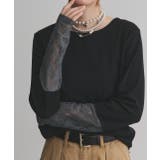 ブラック×グレーレース | 袖切替ラメシアー レースアソートトップス | ad thie