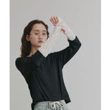 ブラック×オフホワイトレース | 袖切替ラメシアー レースアソートトップス | ad thie