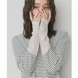 オフホワイトボーダー×オフホワイトレース | 袖切替ラメシアー レースアソートトップス | ad thie