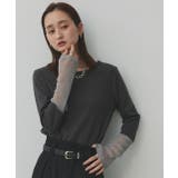 チャコール×ラメシアー | 袖切替ラメシアー レースアソートトップス | ad thie