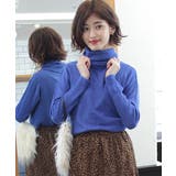 ブルー | カシミヤタッチワイドリブオフタートル | ad thie