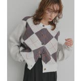 オフホワイト | アーガイルニットカーディガン | ad thie