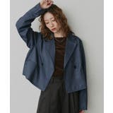 チェック×ブルー | ショート丈テーラードダブルジャケット | ad thie