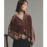 ブラウン | サイドラインジップベロアパーカー | ad thie