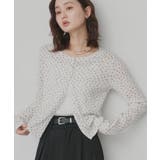 オフホワイト | 【2026SS新作】小花柄透かし編みニットカーディガン リブキャミソールセット | ad thie