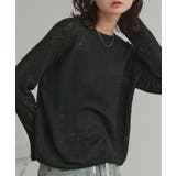 ブラック | 【2026SS新作】透かし柄編みラメニットトップス | ad thie