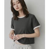 チャコール | 【2026SS新作】ショート丈 リンガーデザインTシャツ | ad thie
