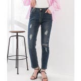 ネイビー | ストレッチダメージスキニーパンツ スキニー ボトム | ad thie